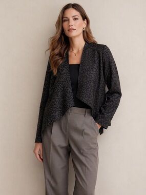 CHALC Black Gray Animal Print Open Front Draped Stretch Blazer Jacket Size XL